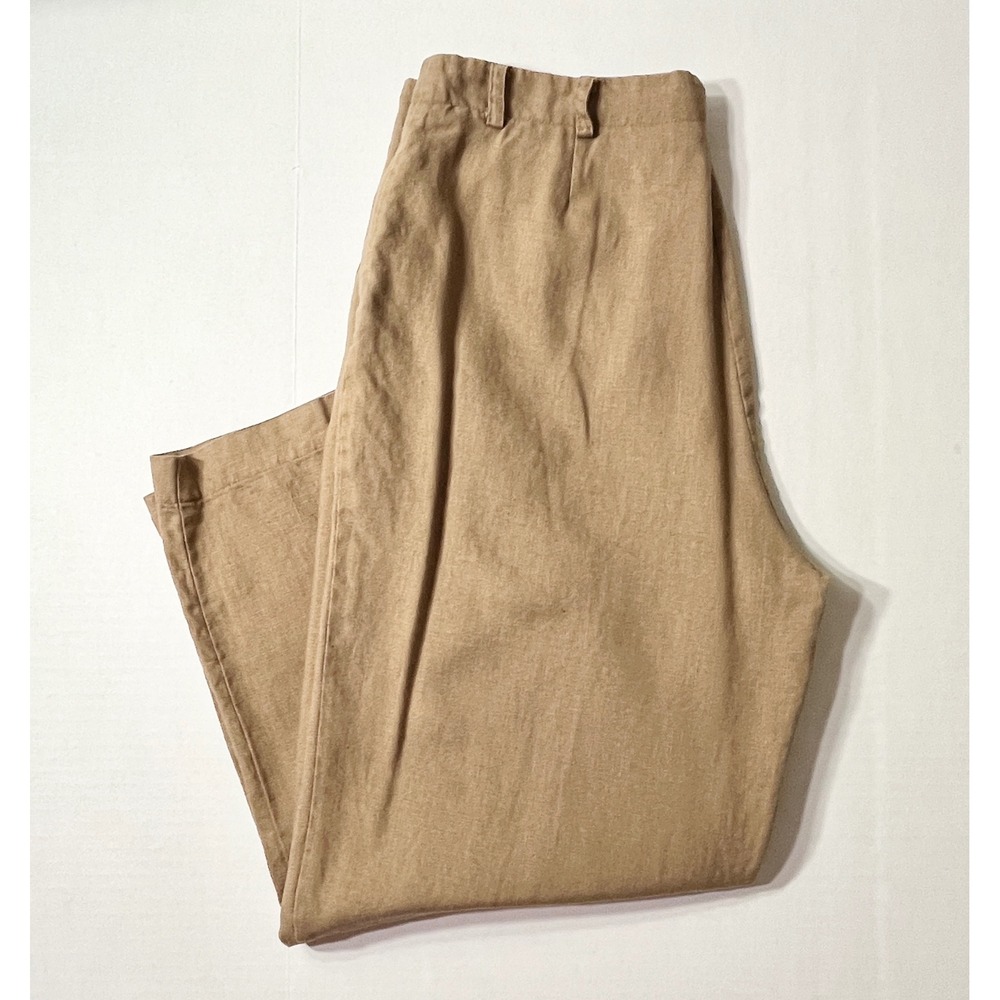 Pure & Simple 100% Linen Pants Women's 10 Tan High Rise Straight Leg Vintage